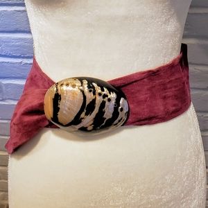 Genuine abalone shell & suede leather belt 1980s